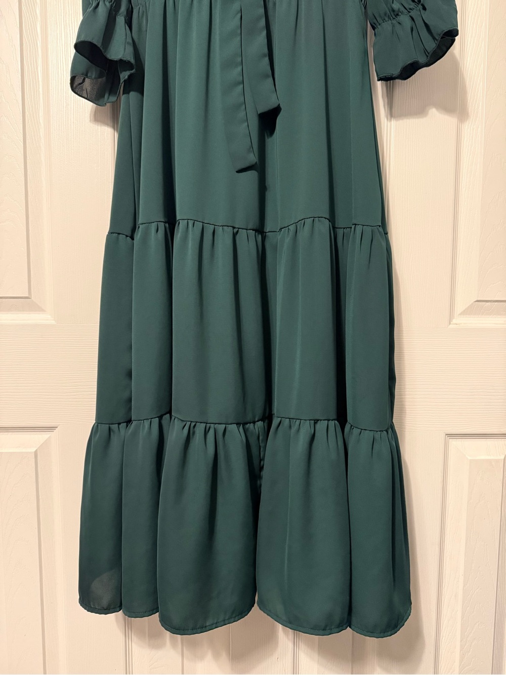 Women's Deep Teal Tiered Maxi Dress with Tie Neck - Picture 2 of 8